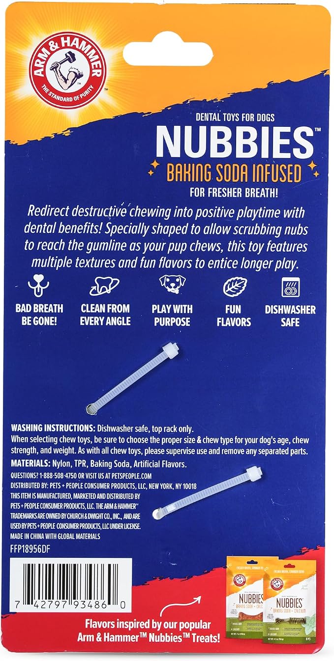Arm & Hammer Nubbies Duality Bone Dog Dental Chew Toy, Green Apple Flavor, Baking Soda Infused, Nubby Grooves Reduce Plaque and Tartar, No Stuffing, for Moderate Chewers