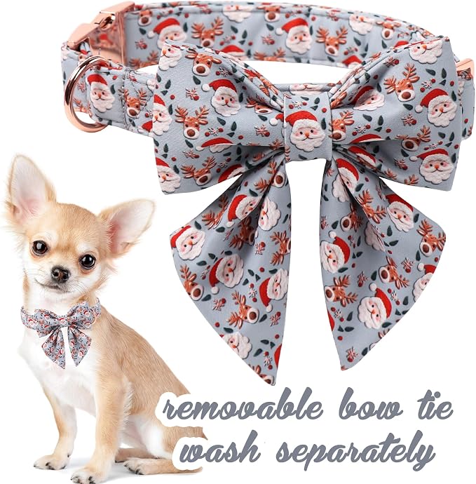 Unique Style Paws Christmas Dog Collar with Bowtie Elk Christmas Man Cotton Puppy Collars for Small Medium Large Dogs