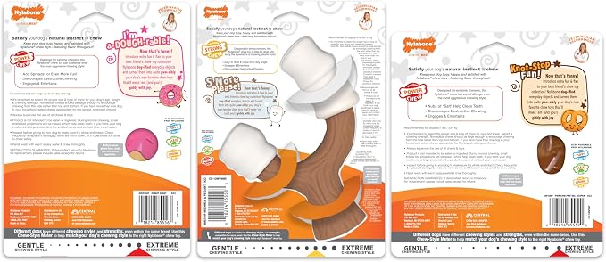 Nylabone Power Chew Toy Bundle, Cute Dog Toys for Aggressive Chewers, Bacon Glazed, Toasted Marshmallow, and Peanut Butter Flavors, Large Dogs - Up to 50 lbs, 3 Pack
