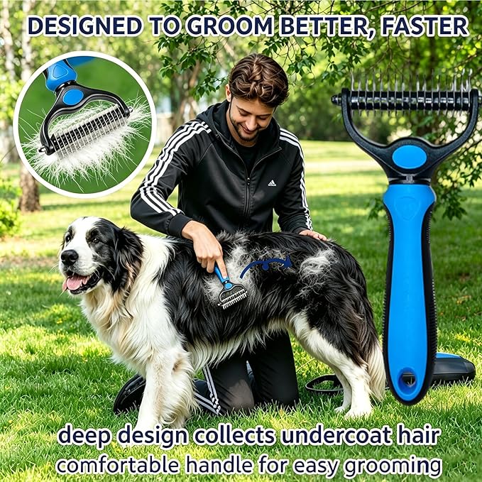 Pet Detangling Comb for Dogs and Cats, Double Sided Undercoat Rake Deshedding Dog Brush, Pet Pro Grooming Tool for Tangles Knots Long Fur