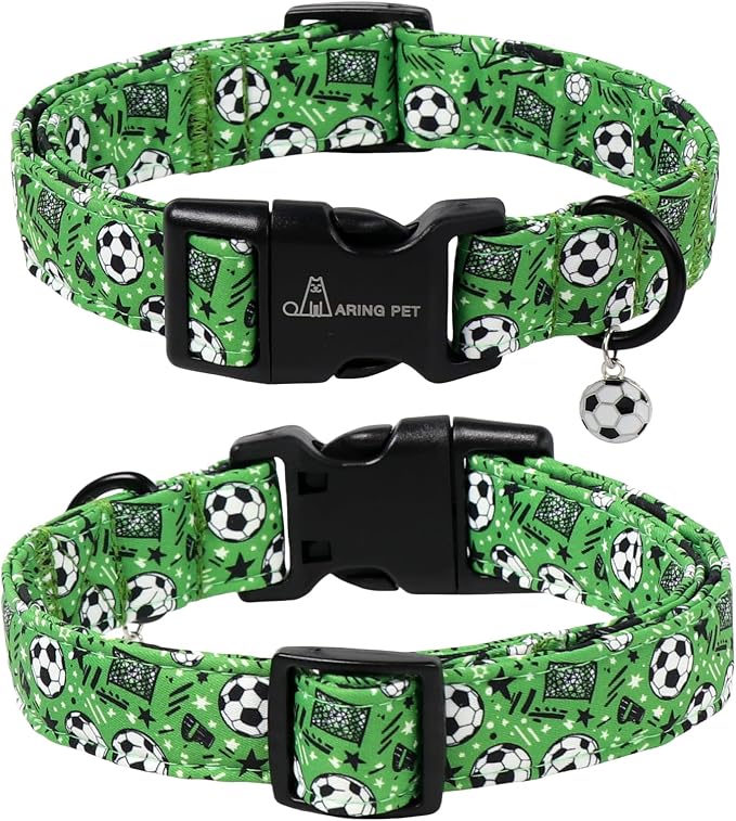 ARING PET Soccer Dog Collar, Cute Green Doggy Collars with Quick Release Buckle for Puppy Small Medium Large Boy Girl Dogs-XL