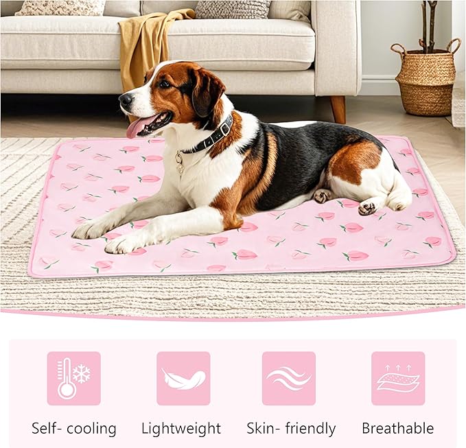 DELIFUR Dog Cooling Mat- Pet Cooling Mat Outdoor for Dogs Ice Pad for Puppy Small Medium Dog Machine Washable (Large, Pink Peach)