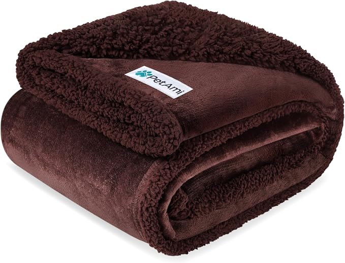 PetAmi Waterproof Dog Blanket for Couch, Pee Proof Fleece Reversible Pet Throw, Furniture Protector for Bed Sofa Kennel, Soft Washable Cover for Small Medium Dog Puppy Cat, 29x40 Brown Sherpa