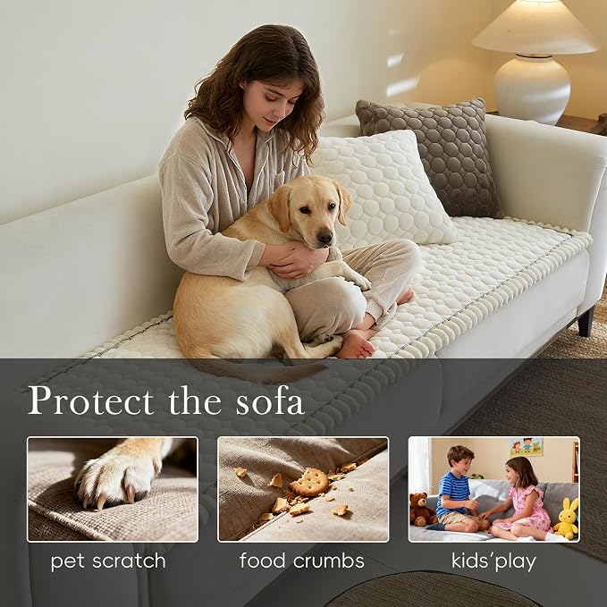 Circular Grid Couch Cover for Dogs Washable - Non Slip Thick Soft Pet Sofa Protector for 3 Cushion Couch Large Silicone Particles Furniture Mat for Cats Sectional Slipcovers