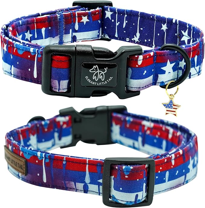 Elegant little tail Independence Dog Collar, 4th of July Holiday Pet Collars Cotton Patriotic Puppy Girl or Boy Soft Pet Gift Adjustable Dog Collar for Small Medium Large Dogs