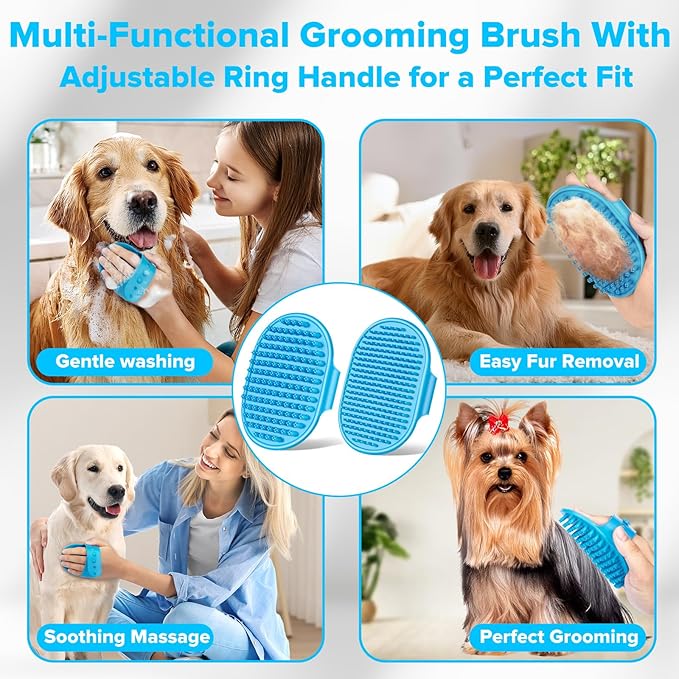 Augwind 6PCS Pet Grooming Kit for Dogs, Cats and Horses | Dog Washing Gloves | Cleanroom Gloves | Dog Bath Brush | Dog Bath Gloves | Dog Shampoo Brush | Dog Bath Supplies (Light Blue)