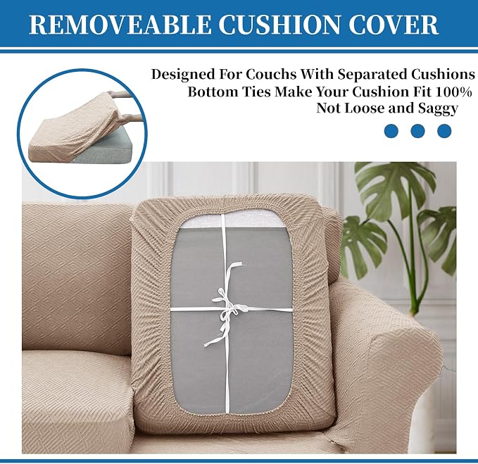 XINEAGE 2026 New 3 Pieces Couch Covers for 2 Extra Large Cushion Sofa Super Stretch Sofa Cover for 2 Large Seat Cushion Universal Loveseat Slip Cover for Living Room (Khaki), 71"-91"(2 Cushions)