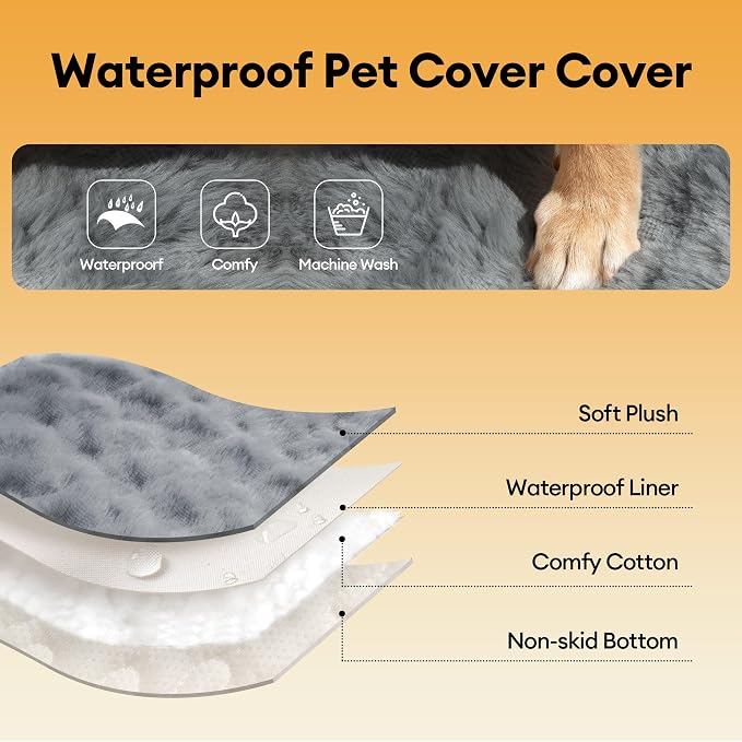 FUNNY FUZZY Pet Couch Cover for Sofa, Thick Waterproof Couch Cover for Dogs Washable, Water Resistant Pet Friendly Faux Fur Pad Soft Bed Mat Non Slip for Couches and Sofas, Grey, 27.6"×59.1"