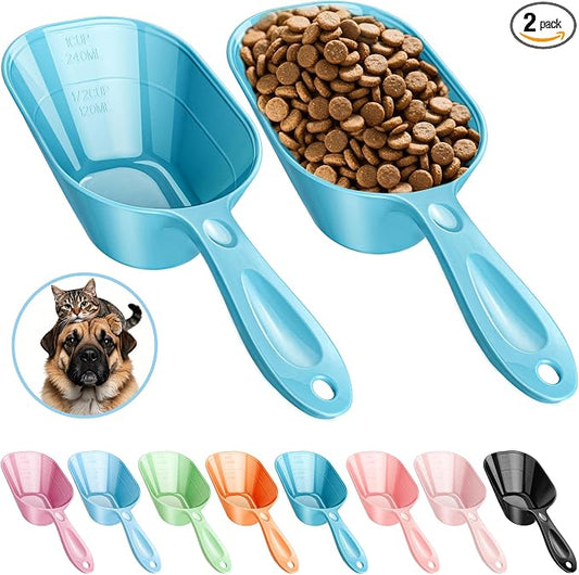 Dog Food Scoop 2 Pack, Pet Cup Capacity Cat Food Scooper With Measuring Lines For Dog, Puppy and Cat Coffee Bean, Flour Scoop Bule