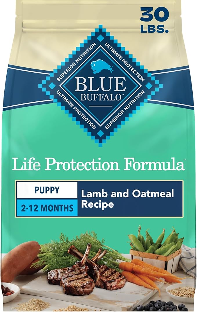Blue Buffalo Life Protection Formula Lamb & Oatmeal Puppy Dry Dog Food with DHA & ARA, Supports Immunity with Antioxidant-Rich LifeSource Bits, Promotes Healthy Muscles & Strong Bones, 30 lbs.