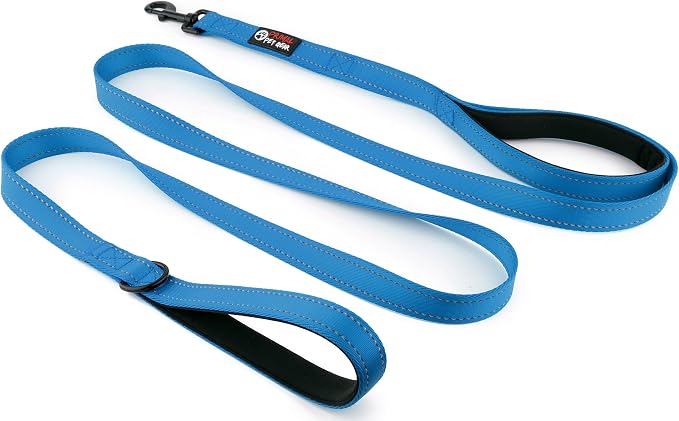 Primal Pet Gear Dog Leash 8ft Long - Blue - Traffic Padded Two Handle - Heavy Duty - Double Handles Lead for Control Safety Training - Leashes for Large Dogs or Medium Dogs - Dual Handles Leads