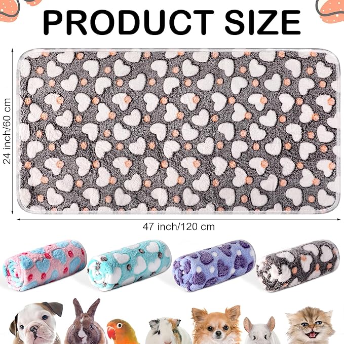 Reginary 4 Pcs Waterproof Guinea Pig Blankets Washable Small Animal Fleece Bedding Absorbent Guinea Pig Cage Liners Reusable Training Pee Pad Pet Sleep Mat for Hamster(Heart Pattern,24 x 47 Inch)