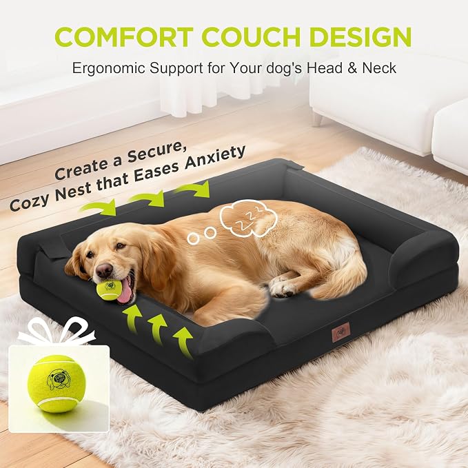 Dog Bed for Medium Large Size Dogs - Orthopedic Memory Foam Pet Couch Sofa with Washable Removable Bolster Cover,30 x 20