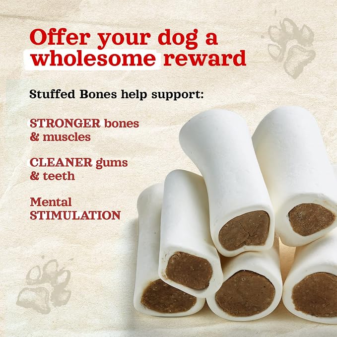 Natural Farm Filled Dog Bones, Bacon & Cheese Flavor (5-6 Inch, 3 Pack), Limited Ingredient Stuffed Dental Dog Bone Treats for Large Dogs