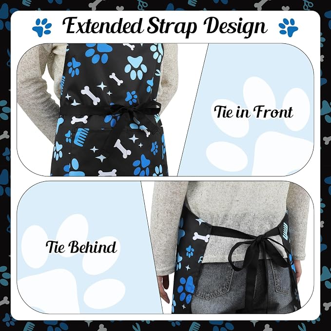 Dog Grooming Waterproof Apron with 2 Pockets, Cute Animals Puppy Dog Pets Apron