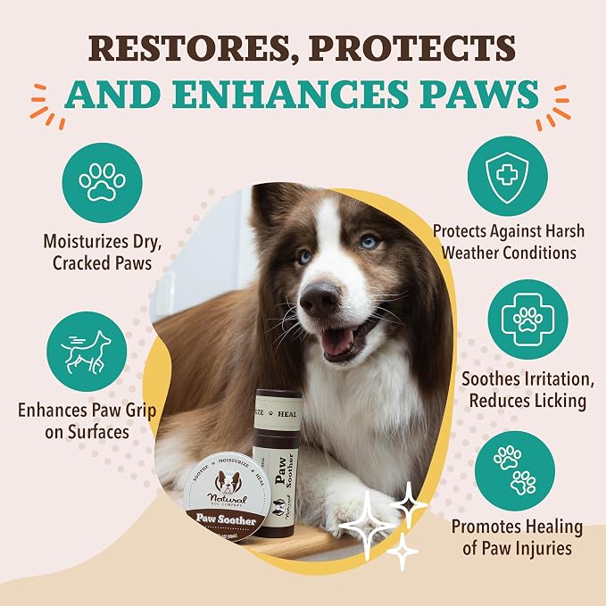 Natural Dog Company Paw Soother Balm & Wax - Dog Paw Balm & Moisturizer for Dry, Cracked Paw Pads, Helps Moisturize & Condition Worn Paws, Coconut Oil & Calendula, Daily Paws Care, 2 oz Tin