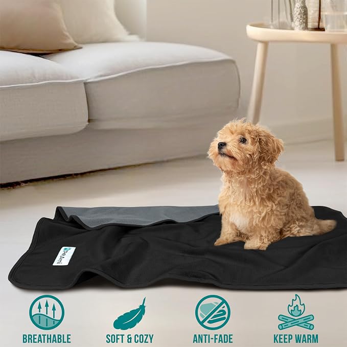 PetAmi Waterproof Dog Blanket for Small Medium Dogs Cats, Pee Proof Reversible Cat Blanket for Kitten Puppy, Soft Fleece Washable Pet Throw for Couch Car Crate Liner, 29x40 Black Gray
