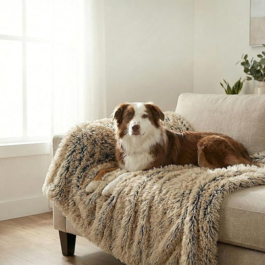 PJYuCien Dog Blanket for Dogs, Puppies and Pets, Lightweight & Portable Fluffy Fleece Throw, Super Soft Plush Cat Blanket for Couch/Car Seat/Furniture, Machine Washable, 50"x60", Beige