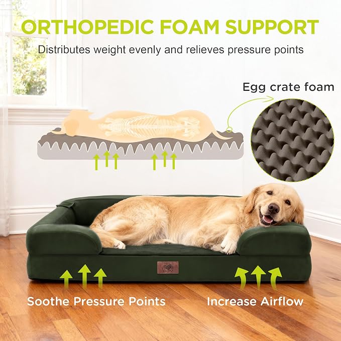 Extra Large Dog Bed - Washable Orthopedic Huge Pet Bed for Big Dogs Waterproof Cover Pet Couch Soft with Memory Foam with Bolster, 48 x 30