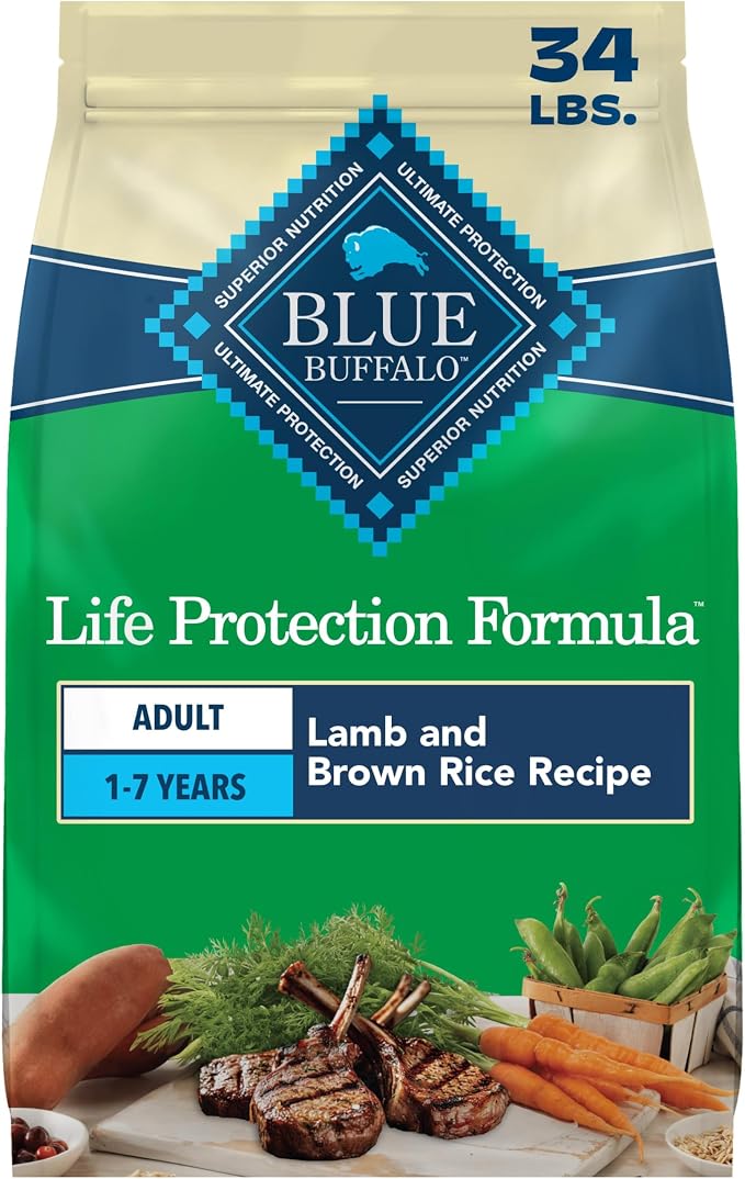 Blue Buffalo Life Protection Formula Lamb & Brown Rice Adult Dry Dog Food, Supports Immunity with Antioxidant-Rich LifeSource Bits, Promotes Healthy Muscle Development, Skin & Coat Health, 34 lbs.
