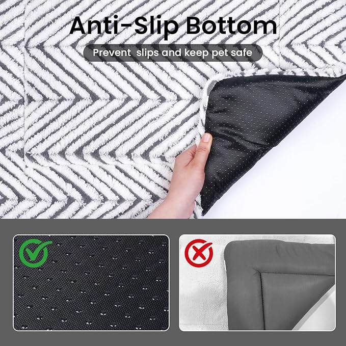 Mora Pets Washable Dog Crate Pad Soft Dog Kennel Bed Crate Mat for Small Medium Dogs, Puppies & Large Cats Flat Pet Bed with Anti-Slip Bottom for Cage & Carrier Sleeping Chevron Grey 30 x 19