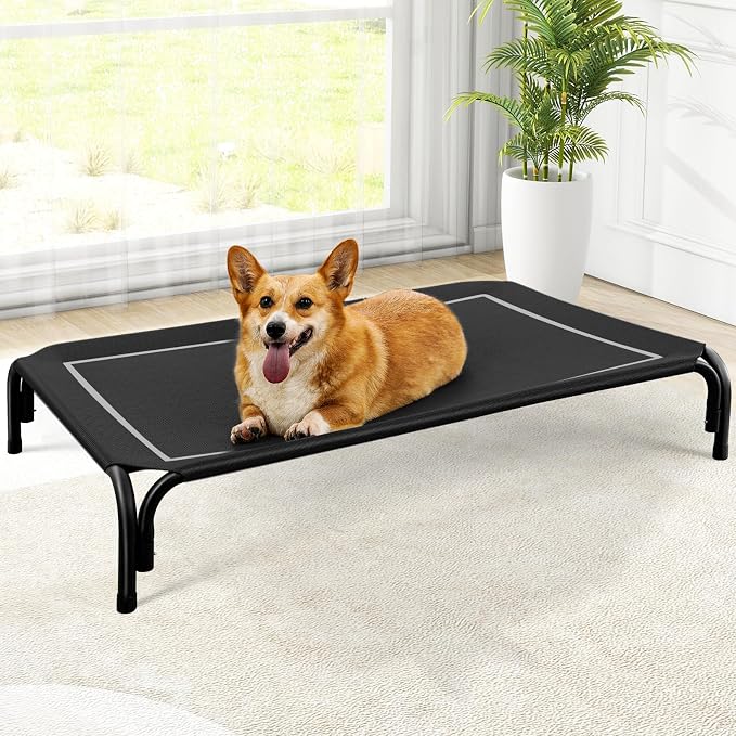 Czpalo Elevated Dog Bed, Raised Outdoor Dog Bed for Medium Sized Dog, Portable Cooling Pet Cot with Breathable & Washable Mesh, Indoor & Outdoor Pet Hammock with Skid-Resistant Feet.