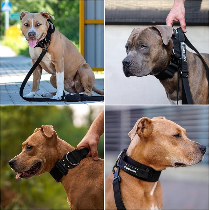 Spark Paws Tactical Dog Collar - Heavy Duty, Premium Quality, Thick and Durable for Large and Medium Dogs - Black - M