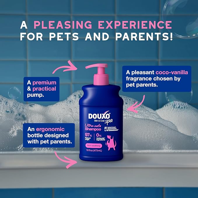 DOUXO SPA Soothing Dog Shampoo for Sensitive Skin, 16 fl oz, Skin-Friendly Formula Cleans and Soothes, Leaves The Coat Soft and Radiant