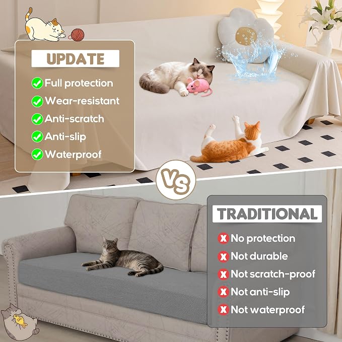 Loiion Velvet Sofa Cover, Ultra Soft Waterproof Non-Slip Couch Cover for Pets, Cat-Scratch Resistant Couch Cover, Pet & Kid Proof Scratch & Hair Resistant Washable Furniture Protector 134"X71" Beige