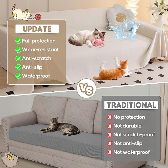 Loiion Velvet Sofa Cover, Ultra Soft Waterproof Non-Slip Couch Cover for Pets, Cat-Scratch Resistant Couch Cover, Pet & Kid Proof Scratch & Hair Resistant Washable Furniture Protector 118"X71" Beige