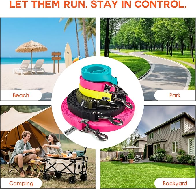 Wolfone 5ft Orange Long Leash - Waterproof Training Dog Leash for Recall, Swimming, Camping, Beach, Hunting, Walking