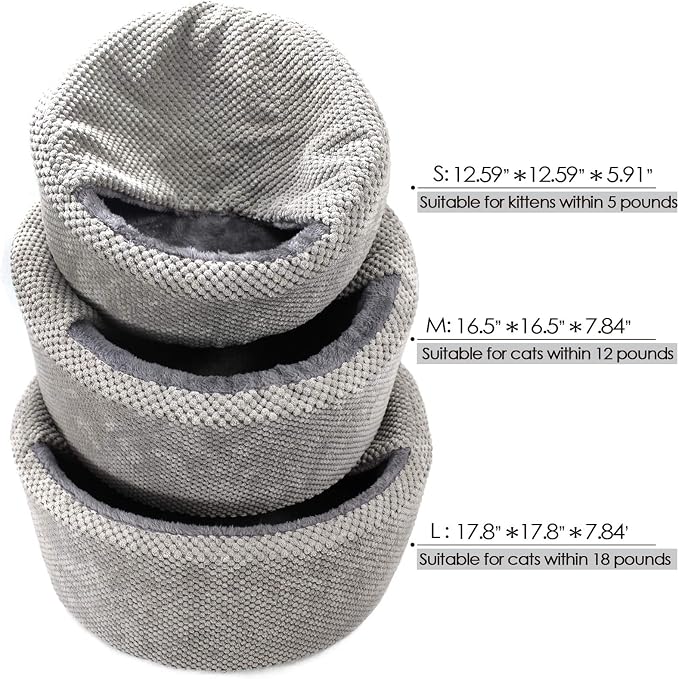Winsterch Washable Cat Bed - Round Soft, Cozy & Warming for Indoor Cats. Calming Kitten Pet Bed. Small Pet Covered Cat Cave Beds (Gray,12.59 x 12.59 x 5.91 in)