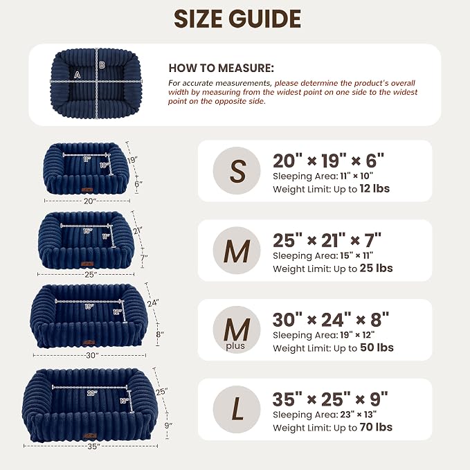 Cute Dog Bed for Small Dogs & Cats,Washable Fluffy Cat Beds for Indoor Cats, Rectangle Orthopedic Memory Foam Puppy Beds with Anti-Slip Bottom, 20 x19 x 7 Inches, Navy