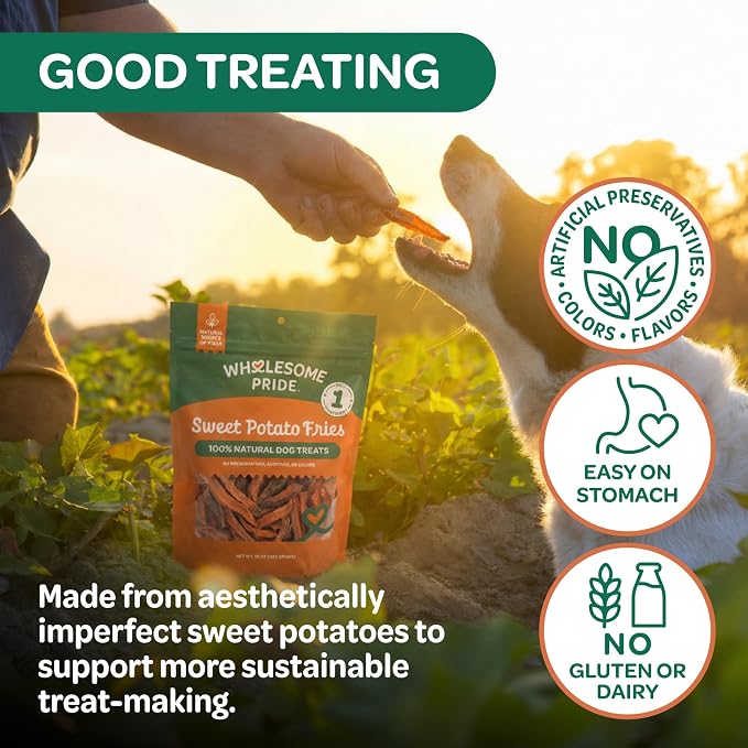 Wholesome Pride Healthy Sweet Potato Fries – Sensitive Stomach Dog Treats, No Preservatives, Single-Ingredient, No Grain, 16 oz
