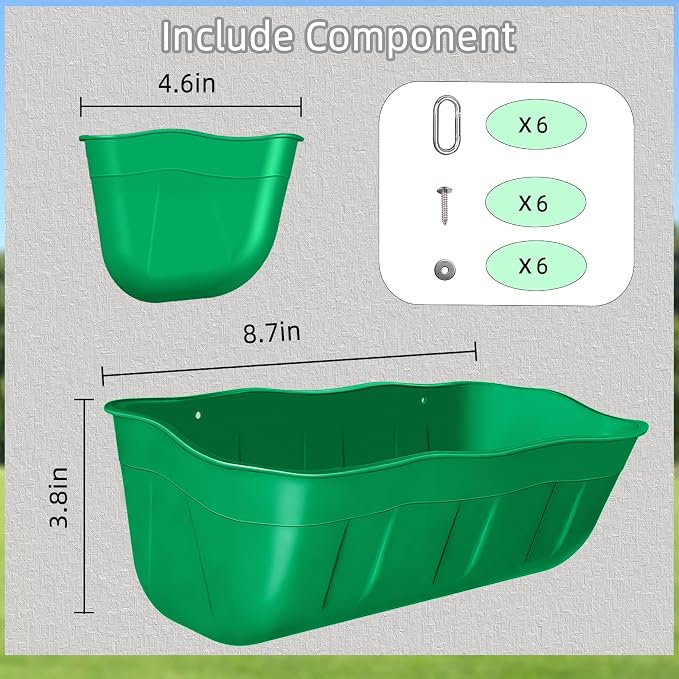 Hanging Chicken Feeders,Duck Feeder Waterer,Small Feed Trough 1.3 Quart 3 Pack,Hanging Fence Feed Trough for Poultry,Green