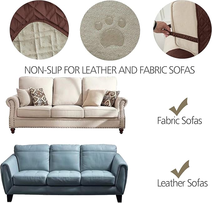 Ameritex Couch Sofa Slipcover 100% Waterproof Nonslip Quilted Furniture Protector Slipcover for Dogs, Children, Pets Sofa Slipcover Machine Washable (Chocolate, 68")