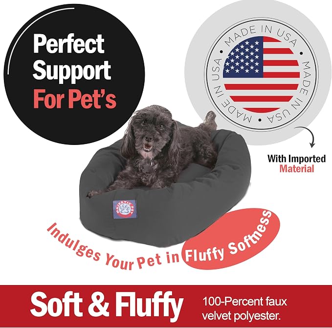 Majestic Pet 24 Inch Bagel Calming Dog Bed Washable – Cozy Soft Round Dog Bed with Spine Support for Dogs to Rest Their Head - Fluffy Donut Puppy Mat 24x19x7 (Inch) Small - Gray