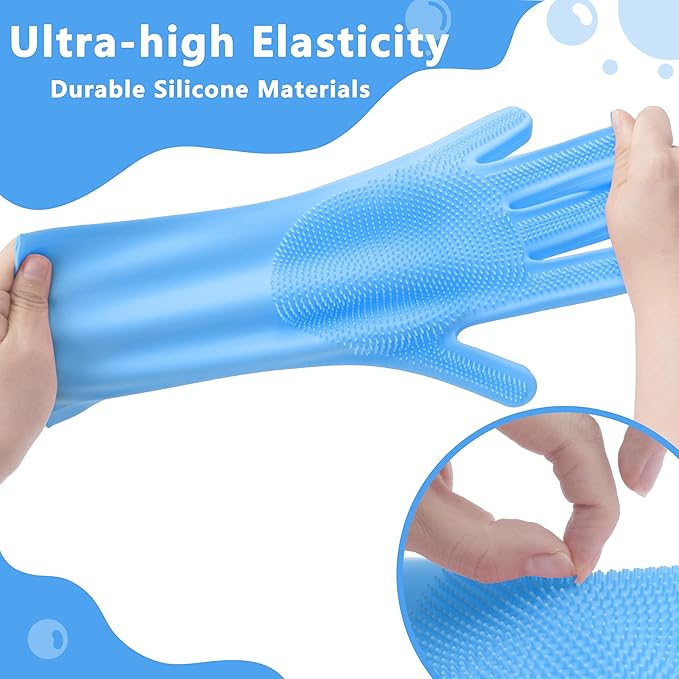 Pet Grooming Gloves—Dog Washing Gloves with High-Density Teeth, Dog Bath Scrubber with Enhanced Five Finger Design, Silicone Gloves for Dogs and Cats Bathing, Massage (Blue)