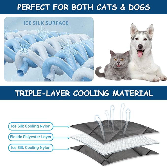 Paw Legend Dog Cool Mat for Dogs & Cats - Cool Tech Fabric, Washable Dog Sleeping Pad for Kennel, Sofa, Floor, Car Seats - Summer Cooling Blanket, Medium