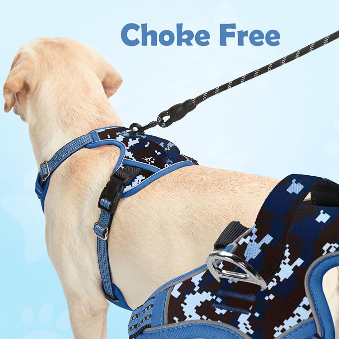 Funfox Dog Harness No Pull, Adjustable Pet Vest Harness, Super Soft Material with Vertical Handle Easy Control, Reflective Night Walking, 2 Leash Clips for Small Sized Dogs, Mosaic Blue, S