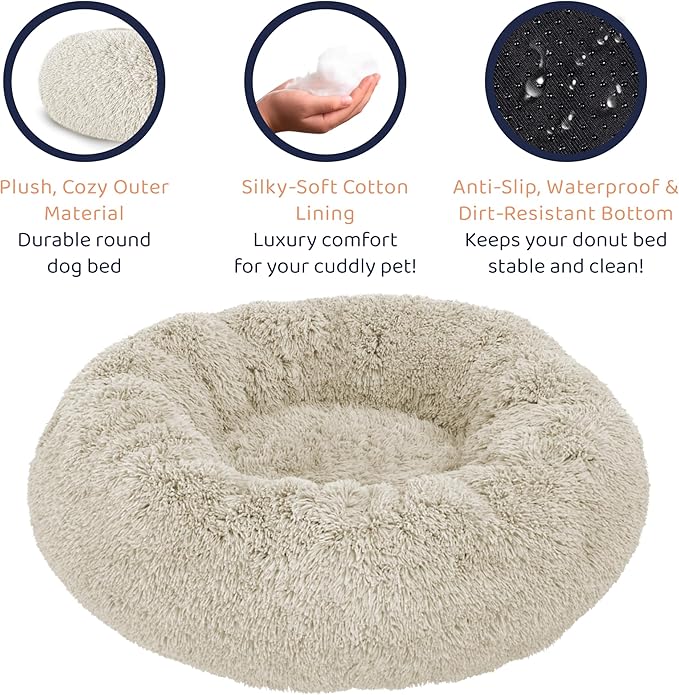 Donut Dog Bed - Premium Comfort for Anxiety Relief - Fluffy & Calming Design with Ultra-Plush Support | Cozy Round Dog Bed with Super Soft Circle Style (Cream, Large)