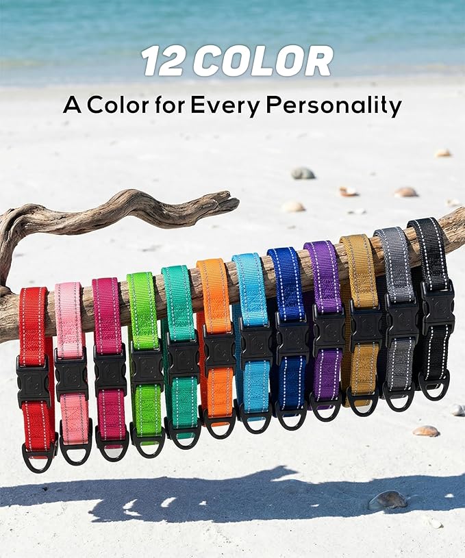 TagME Reflective Nylon Dog Collars, Adjustable Classic Pet Collar with Quick Release Buckle for Extra Large Dogs, Hot Pink, 1¼" Width