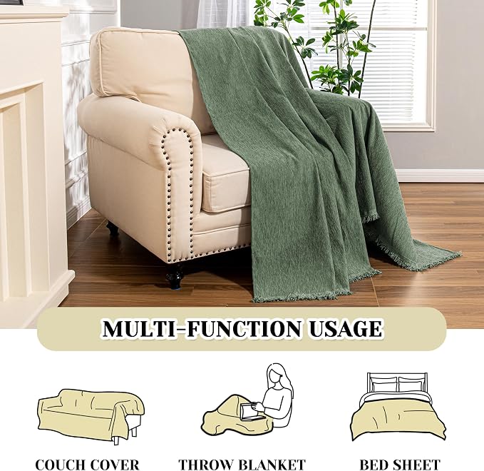 MEETSKY Small Couch Cover Oversized Armchair Sofa Cover Washable for Dogs Sofa Single Recliner, Chenille Sofa Throw Slipcover for Pets Sofa Cover Thick, 71" x 91", Moss Green