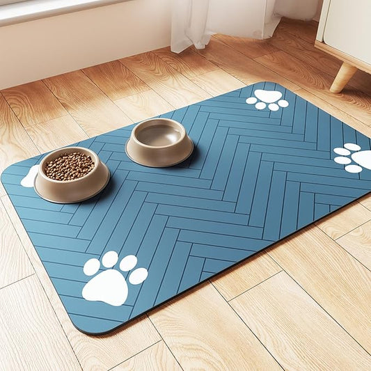 Pet Feeding Mat-Absorbent Pet Placemat for Food and Water Bowl, with Waterproof Rubber Backing, Quick Dry Water Dispenser Mat for Dog and Cat (32"x22", Blue)