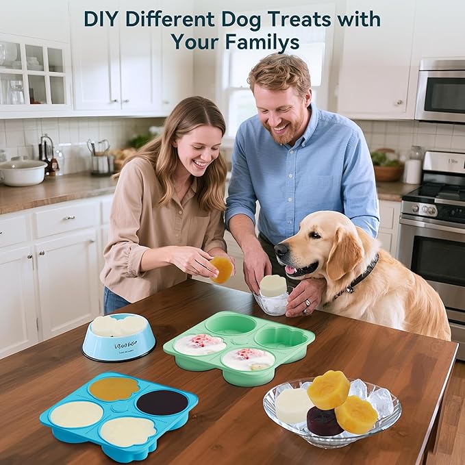 UPSKY 2PCS Dogs Treat Molds, Silicone Dog Treat Ice Cube Trays for Freezer, Reusable Ice Molds for Frozen Treats, Fits Most Dog Water Bowls, for Peanut Butter, Yogurt, Fruit, Broth & More