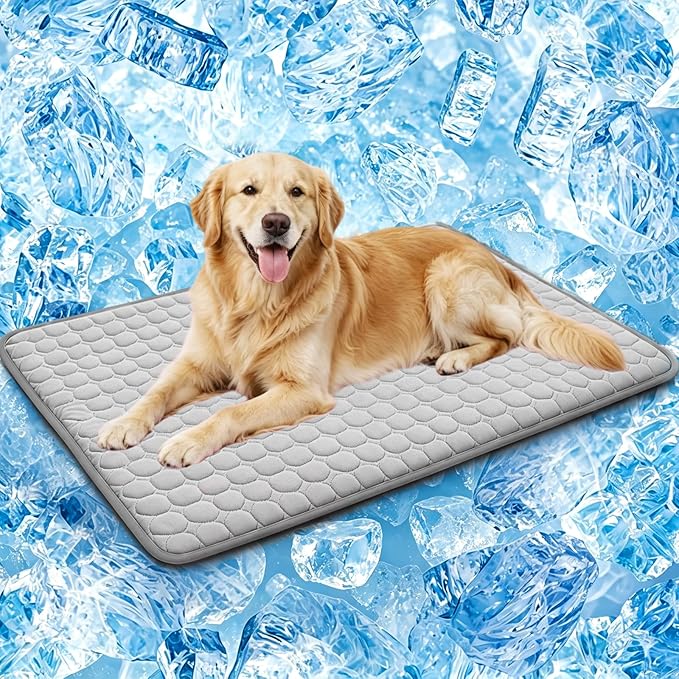SOMOYA Dog Cooling Mat (Q-Max>0.4) Pet Cooling Pads Blanket Sleeping Kennel Mat,Ice Silk Cool Mat Pad Breathable Dog Bed Mats Beach for Large Dogs Cats (Grey, 27x39 in)