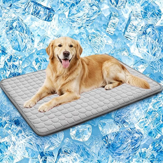 SOMOYA Dog Cooling Mat (Q-Max>0.4) Pet Cooling Pads Blanket Sleeping Kennel Mat,Ice Silk Cool Mat Pad Breathable Dog Bed Mats Beach for Large Dogs Cats (Grey, 27x39 in)