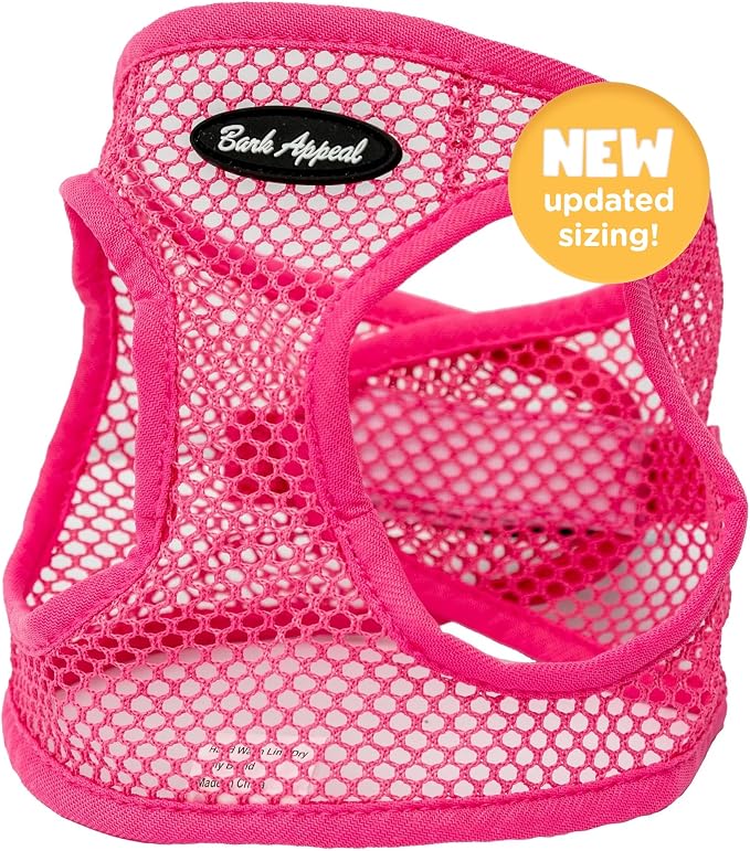 Bark Appeal Pink Netted Step-in Dog Harness for XS to Small Sized Pets – Updated Sizing, Remeasuring is Essential – Soft Netted Mesh – Anti-Choke with Adjustable Strap & Heavy Duty Clip – S