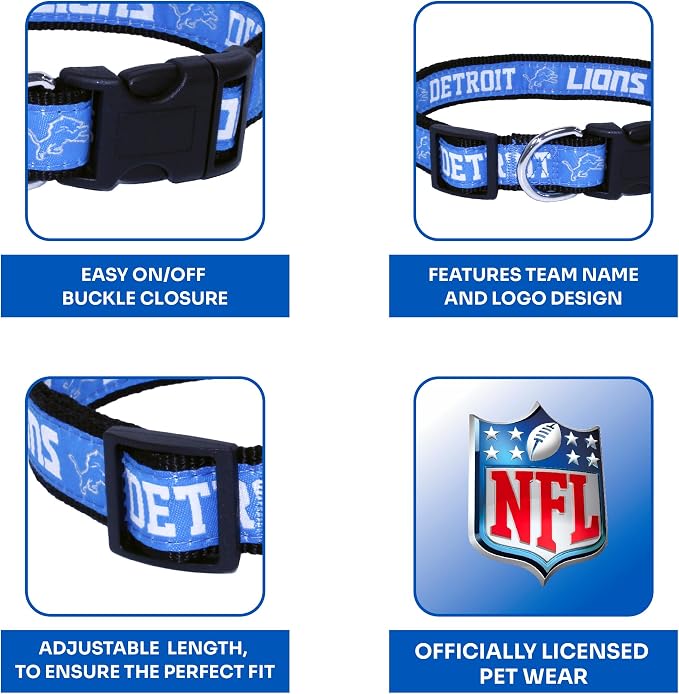 Pets First NFL Detroit Lions Licensed PET COLLAR, Large - Heavy-Duty, Strong, and Durable Dog Collar. Available in 31 Football Teams and 4 Sizes