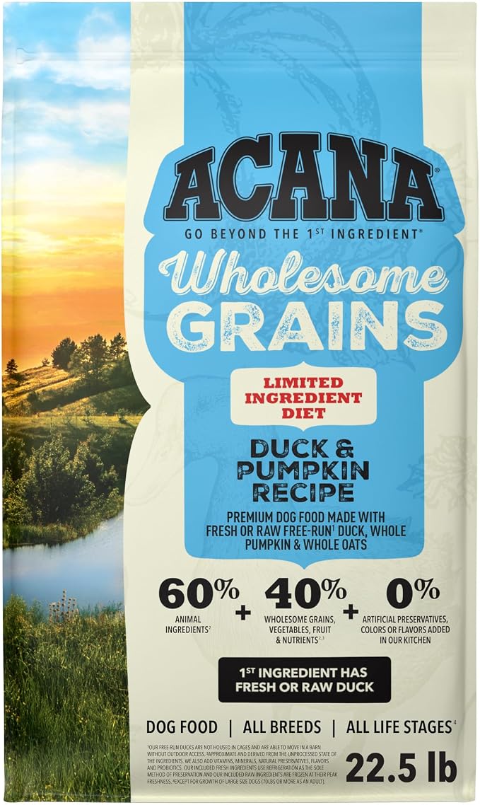 ACANA Wholesome Grains Dry Dog Food Limited Ingredient Duck & Pumpkin Recipe 22.5lb Bag